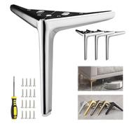 Genérico 4 Pcs Patas para Muebles de Acero INOX, Patas de Muebles Metal, Pies para Sofá de Repuesto,Negro Dorado Plata con y Almohadillas de Goma 4" 5" 6" 7" 8" 10"(Silver,H 5''/12cm)