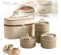 Genérico 4 Pcs Portable Insulated Lunch Container Set with Bag, Portable Insulated Lunch Container Set, Separate Stackable Stainless Steel Food Containers for Work Picnics Camping (Brown,4Pcs)