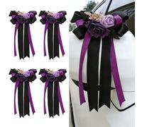 Genérico 4 PCS Wedding Car Door Handle Decorative Flowers Car Decorations Purple Rose Artificial Bouquet Bowknot Ribbon Decor with Suction Cups for Rearview Mirror Door Handles Chair Back