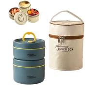 Genérico 4 Tier Portable Insulated Lunch Container Set with Insulated Lunch Bag, Separate Stackable Stainless Steel Lunch Container, Unisex, for Work Picnics Camping (Blue*2-Tier)