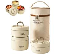 Genérico 4 Tier Portable Insulated Lunch Container Set with Insulated Lunch Bag, Separate Stackable Stainless Steel Lunch Container, Unisex, for Work Picnics Camping (Beige*3-Tier)