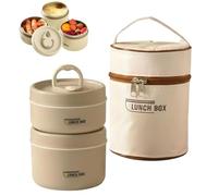 Genérico 4 Tier Portable Insulated Lunch Container Set with Insulated Lunch Bag, Separate Stackable Stainless Steel Lunch Container, Unisex, for Work Picnics Camping (Brown*2-Tier)