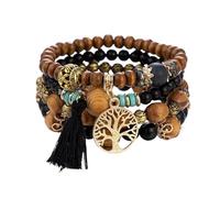 Genérico 4 Unids/set Pulsera De Cuentas Madera Conjunto Borlas Blancas Encanto Cadena Elástica(2)