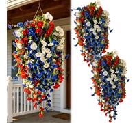 Genérico 4th of July Decoration Tricolor Patriotic Artificial Flower, Patriotic Red White Blue Artificial Morning Glory Vines, Memorial Day Fake Garden Flowers for Outdoor Decor
