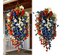 Genérico 4th of July Decoration Tricolor Patriotic Artificial Flower, Patriotic Red White Blue Artificial Morning Glory Vines, Memorial Day Fake Garden Flowers for Outdoor Decor