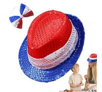 Genérico 4th of July Hat, Patriotic Sequin Hat, Red White Blue Costume Prop, Sparkling Party Accessory, Eye-Catching Stage Prop, Independence Day Celebration, Stylish Retro-Themed