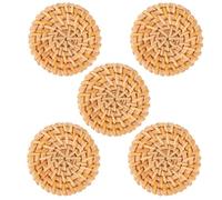 Genérico 5 Ganchos Rústicos de Ratán Redondos para Colgar Llaves y Bufandas, Almacenamiento Práctico y Decoración Boho para Sala y Hogar, Pack de 5 Piezas