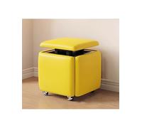 Genérico 5 in 1 Nesting Ottoman Cube Chair, Movable Stackable Stools with Wheels, Square Leather Foot Stool for Living Room Dining Room(Yellow,Cloth_45X46CM)