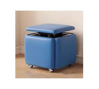Genérico 5 in 1 Nesting Ottoman Cube Chair, Movable Stackable Stools with Wheels, Square Leather Foot Stool for Living Room Dining Room(Blue,PU_35X36CM)