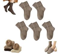 Genérico 5 Pairs Womens Solid Mid Calf Socks,Winter Thicker Warm Boots Socks,Full Cushioned Cozy Soft Cotton Thermal Knit Sock (Light Coffee)