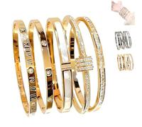 Genérico 5-Piece Elegant Stainless Steel Bracelet Set, Fashionable Classic Design, Stackable Bangle Jewelry, Gold Bead Bracelets for Men and Women, for Everyday and Formal Wear (Gold)