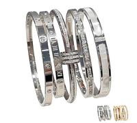 Genérico 5-Piece Elegant Stainless Steel Bracelet Set, Gold Bead Bracelets for Men and Women, Non Tarnish Bangle, Stackable Gold/Silver Bracelets, for Everyday and Formal Wear (Silver,5pcs)