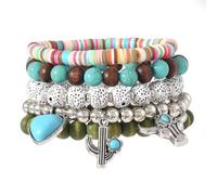 Genérico 5 piezas de pulseras bohemias apilables, Strand Stretch Bead pulsera en forma de corazón Cactus Bullhead joyas colorido cuentas encanto para mujeres