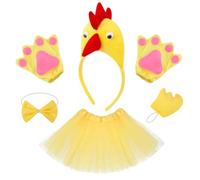 Genérico 5 Piezas Disfraz de Pollo para Niños, Conjunto de Gallina con Tutú Diadema y Guantes, Accesorios Animales Granja para Halloween, Carnaval y Fiesta de Cumpleaños, Vestido Amarillo