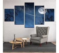 Genérico 5 Piezas Impresiones Sobre Lienzo de Arte Cometa brillante que pasa debajo de la Luna de Plata Marco Moderno para Dormitorio Sala Estar Cocina