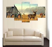 Genérico 5 Piezas Impresiones Sobre Lienzo de Arte Deer In Field With Rustic Barn Marco Moderno para Dormitorio Sala Estar Cocina