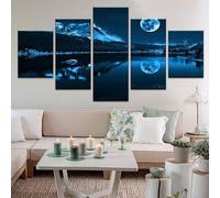 Genérico 5 Piezas Impresiones Sobre Lienzo de Arte Full Moon Over Mountain Lake Marco Moderno para Dormitorio Sala Estar Cocina