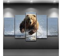 Genérico 5 Piezas Impresiones Sobre Lienzo de Arte Grizzly Bear In The Water Marco Moderno para Dormitorio Sala Estar Cocina