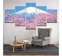 Genérico 5 Piezas Impresiones Sobre Lienzo de Arte Mount Fuji Framed by Cherry Blossoms in Spring Marco Moderno para Dormitorio Sala Estar Cocina