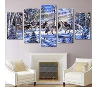 Genérico 5 Piezas Impresiones Sobre Lienzo de Arte Wolves In A Snowy Forest Marco Moderno para Dormitorio Sala Estar Cocina