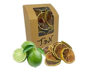 Genérico 50 g - Limones verdes deshidratados/secos, sin aditivos, comestibles, frutas decorativas, caja de cartón con ventana, ideal para cócteles, ginebra, pasteles, platos y decoración del hogar.