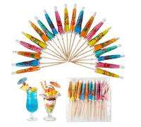Genérico 50 Pack Mini Paper Drink Umbrellas - Multi-Coloured Cocktail Parasol Toothpicks | Tropical Hawaiian Party Decorations | Accessories For Tiki Bar, Summer BBQ, Drinks, Cake & Dessert