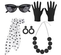 Genérico 50s Women Costume Accessories - Cloth All Size | Polka Dots Headband, Chiffon Scarf | 5 Pieces Disco Outfit Fancy Dress Party Accessories For Girls