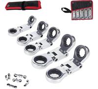 Genérico 5Pcs Dual-Drive Nano Flex-Head Pocket Ratchet, 3/4“ Inch Retractable Ratchets Wrenches Set, Double Box End Ratcheting Wrenches Set,= with Storage Bag, for Mechanical Repair (1 Set)
