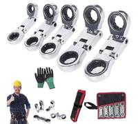 Genérico 5pcs Dual-Drive Nano Flex-Head Pocket Ratchet, 5pcs Flex Head Ratcheting Wrench Set, Retractable Ratchets Stubby Wrenches Set, 3/4“ And 3/8“ Inch Sockets for Cramped Repairs Tool (1PCS)