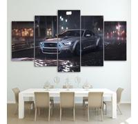 Genérico 5X Lienzos Decorativos For Mustan on Wet City Streets at Night Pintura Prueba de Agua con Marco Listo para Colgar Sala Estar Décor Dormitorio Regalo