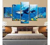 Genérico 5X Lienzos Decorativos Orcas de ballenas asesinas en el arrecife Pintura Prueba de Agua con Marco Listo para Colgar Sala Estar Décor Dormitorio Regalo