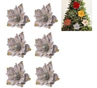 Genérico 6 PCS Artificial Flower Christmas Tree Decorations, Glitter Artificial Magnolia Flower Heads, Xmas Tree Ornament Home Christmas Party Festival Decor Supplies (Gray)