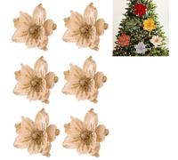 Genérico 6 PCS Artificial Flower Christmas Tree Decorations, Glitter Artificial Magnolia Flower Heads, Xmas Tree Ornament Home Christmas Party Festival Decor Supplies (Beige)