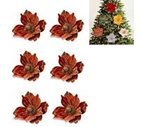 Genérico 6 PCS Artificial Flower Christmas Tree Decorations, Glitter Artificial Magnolia Flower Heads, Xmas Tree Ornament Home Christmas Party Festival Decor Supplies (Orange)
