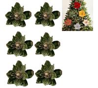 Genérico 6 PCS Artificial Flower Christmas Tree Decorations, Glitter Artificial Magnolia Flower Heads, Xmas Tree Ornament Home Christmas Party Festival Decor Supplies (Green)
