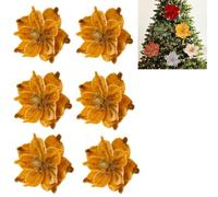 Genérico 6 PCS Artificial Flower Christmas Tree Decorations, Glitter Artificial Magnolia Flower Heads, Xmas Tree Ornament Home Christmas Party Festival Decor Supplies (Yellow)