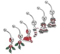 Genérico 6 Piezas Anillos de Ombligo Navideños Colgantes Aleación Resistente Decoración Corporal para Mujer Fiesta y Regalo