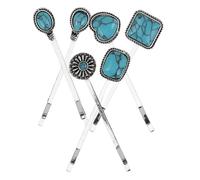 Genérico 6 Pinzas Pelo Estilo Chino Retro Turquesa Formas de Corazón y Flores, Horquillas Decorativas para Mujer y Niña, Accesorios Asiáticos para Cabello en Diversas Ocasiones