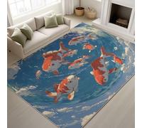 Genérico 60 x 180 cm Azul Base Antideslizante de TPR Peces koi Dorados Planeta océano Alfombra Anime japonés estético Alfombras soñador Vibrante Lavable Alfombras para Dormitorio