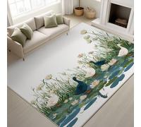 Genérico 60 x 90 cm Alfombra de dibujos animados Naturaleza impresa Estanque de fauna Tapiss Patitos de lirio y alfombra antideslizante mágica integrada para pasillo de entrada