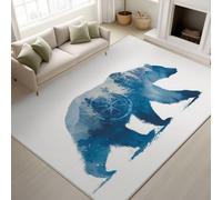 Genérico 60 x 90 cm alfombra moderna de acuarela impresa silueta de fauna alfombra de oso salvaje madera profunda brújula vintage y alfombra antideslizante mágica integrada para pasillo de entrada