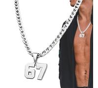 Genérico 67 Necklace For Men Women, Stainless Steel Standard Size 67 Meme Number Charm Chain Funny Sports Pendant Jewelry For Basketball Soccer Baseball Teammates Fans Boys