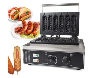 Genérico 6PCS Electric Hot Dog Waffle Maker Machine 1500W Crispy Corn Dog Maker con Non Stick Coating Adjustable Temper para la Limpieza fácil aperitos de Cocina casera