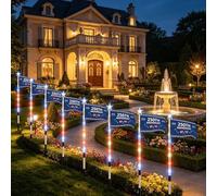 Genérico 8 Piece Solar American Flag Pathway Lights, US Solar Flag Lights with 8 Lighting Modes, Memorial Day Decorations with Red White and Blue Light for Garden Outdoor Yard