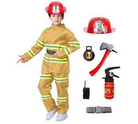 Genérico 8 Piezas Disfraz Bombero Niño Juego de Rol con Tops Pantalones Cascos Juguetes Accesorios para Disfraces Halloween Carnaval Cosplay Niños