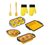 Genérico 8-teiliges Silikon Backformen Set - Antihaft-Backset mit Kastenform, Muffinform, Rund- & Quadratform - Inkl. Backofen-Handschuhen, Teigschaber & Pinsel - Spülmaschinenfest & Hitzebeständig