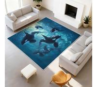 Genérico 80 x 150 cm Alfombra Naturaleza Océano Impreso Animal Tapiss Ballena Azul y Alfombra Magnética Antideslizante Integrada para Salón Dormitorio Oficina