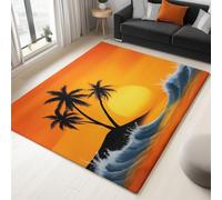 Genérico 80 x 150 cm Alfombra Salon Puesta Sol Olas Mar Palmeras Alfombra Pelo Corto Antideslizante Interior, Fácil de Limpiar para Dormitorio Comedor Color Naranja