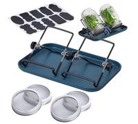 Genérico 8pcs Jar Sprouting Kit - Stainless Steel & ABS 3.5in Lid with Rack & Tray - Easy Seed Germination Set For Beans Sprouts - Home Growing Ventilation Rinse System