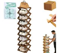 Genérico 9 Tier Bamboo Shoe Rack No-Assembly, Foldable Vertical Shoe Storage Organizer, Tall Narrow Free Standing Shoe Shelf for Entryway, Closet & Small Spaces, Space-Saving Accordion Design (Brown)